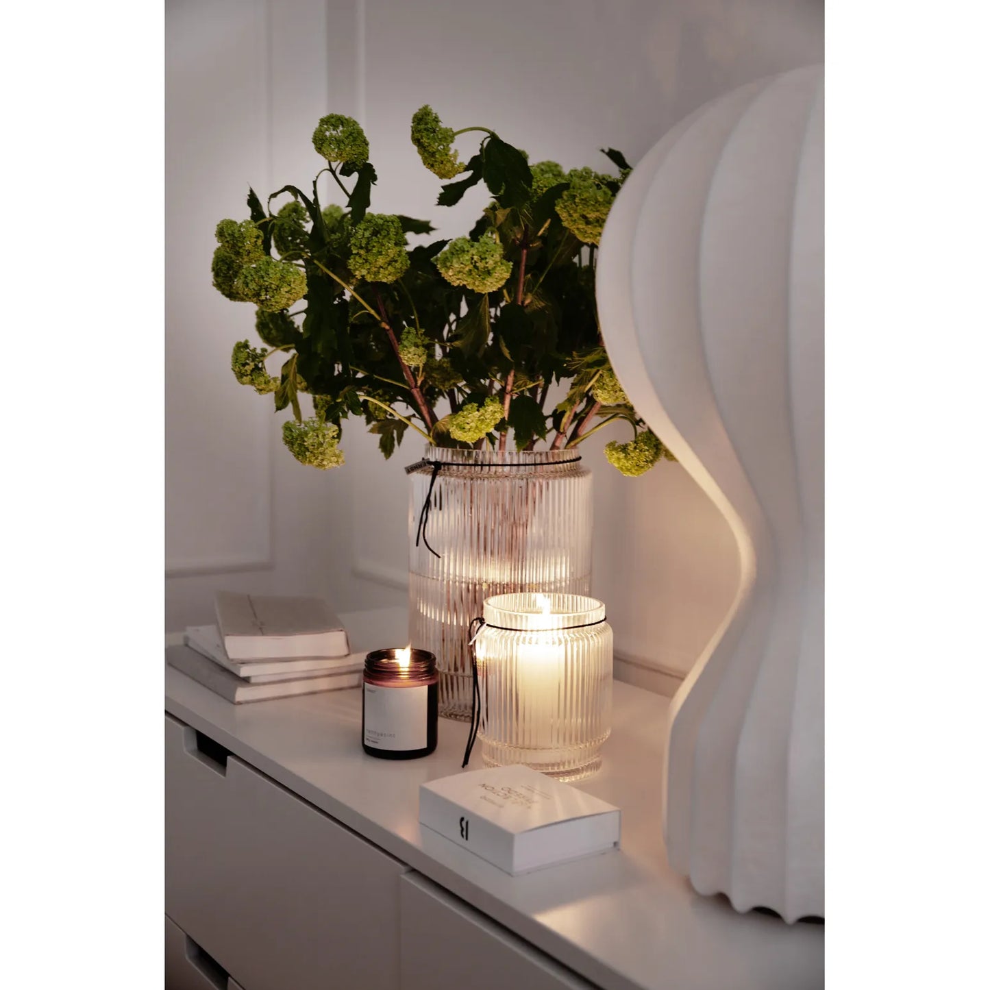 Vase, medium, gerippt, klar, ERNST